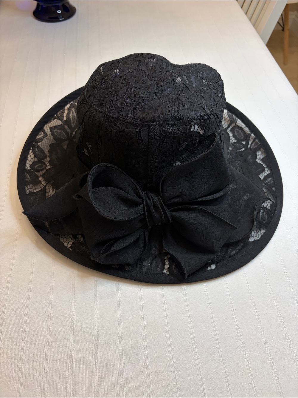 Elegant Black Lace Wide-Brim Hat with Bow